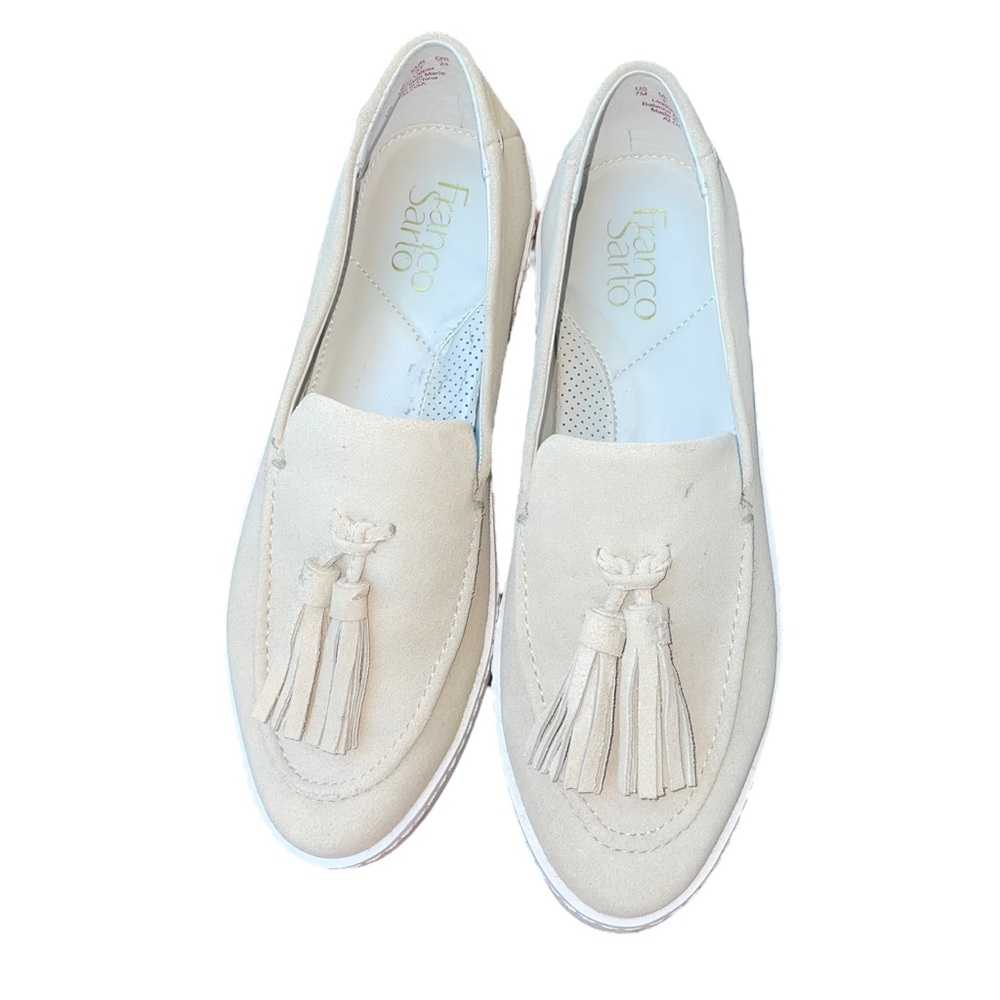 FRANCO SARTO | Beige Sand Suede Tassel Slip On Sneakers Loafers | 7